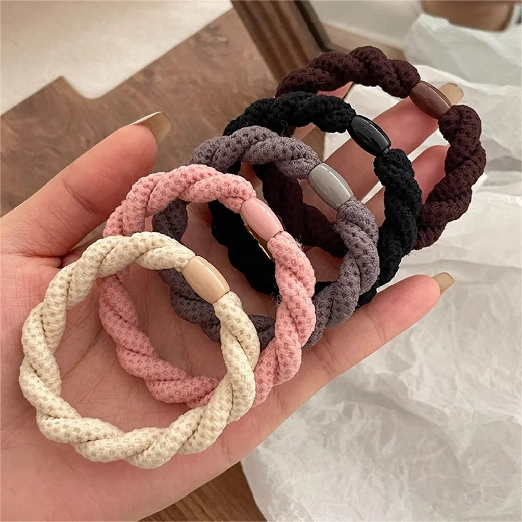 5pcs/Set Twisted Hair Ties Thick Rubber Bands Elastic Hair Band Women Hair Accessories Basic Daily Headwear - Clikcy