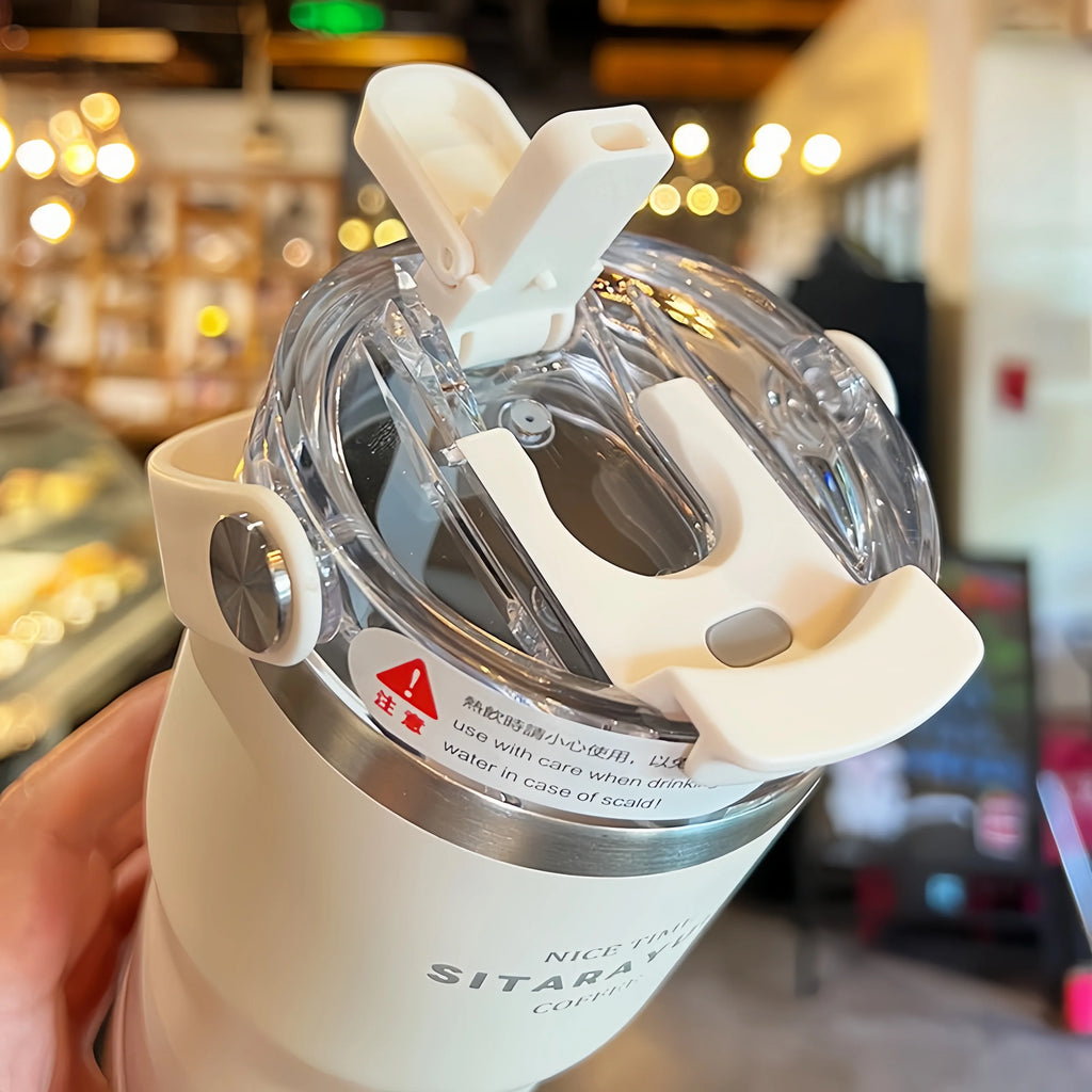 21oz/31oz Stainless Steel Tumbler with Straw Insulated Thermos Coffee Cup with Handle Water Bottle Travel Car Cups Copo Termo - Clikcy