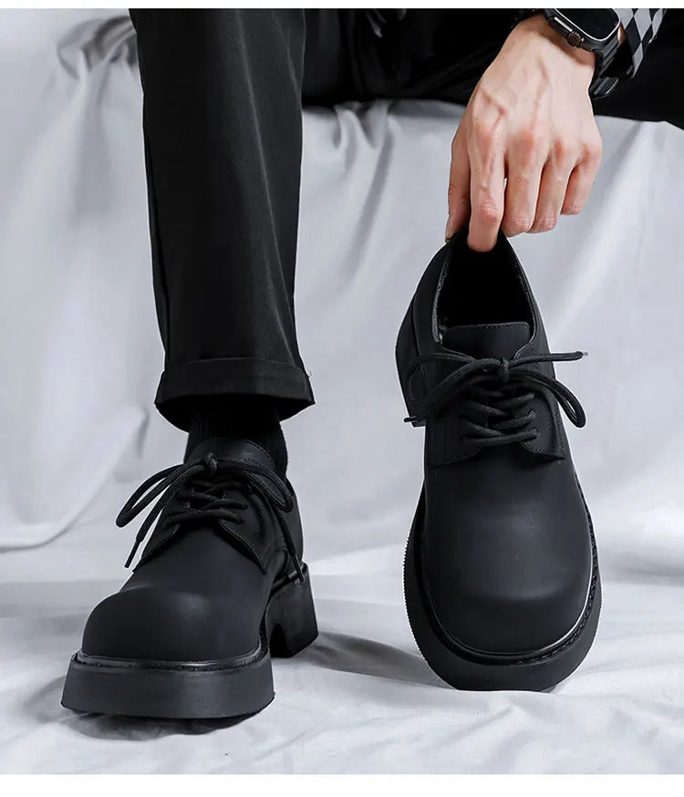 Original Design Classic Business Casual Scrub Leather Black Lace-Up Men Shoes Hombre Daily Dress Height increasing shoes Luxury