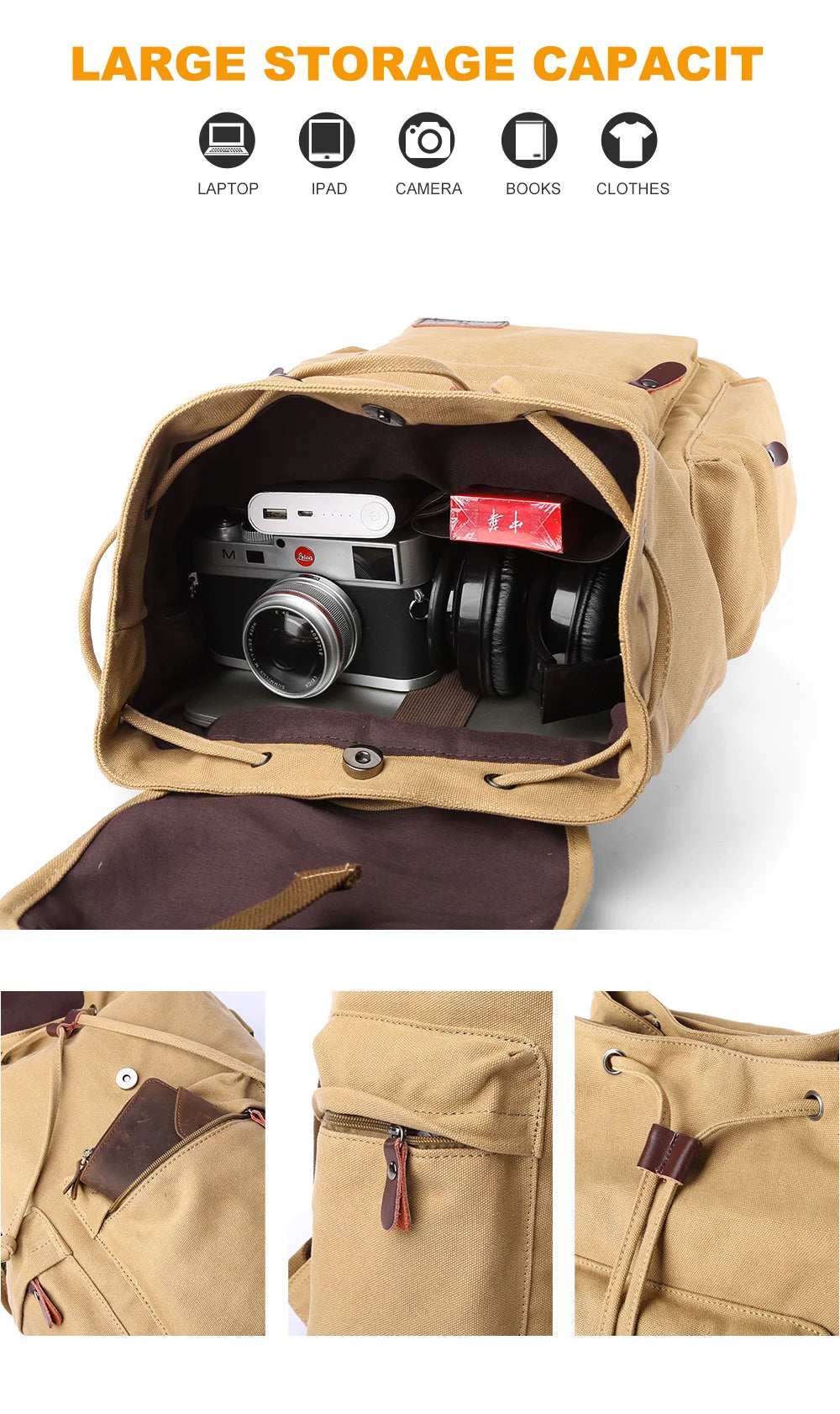 MOYYI Men Vintage Canvas Backpack Large Capacity 15.6inch Laptop Casual Bag For Commuter Travel Premium Durable Unsex Mochila - Clikcy