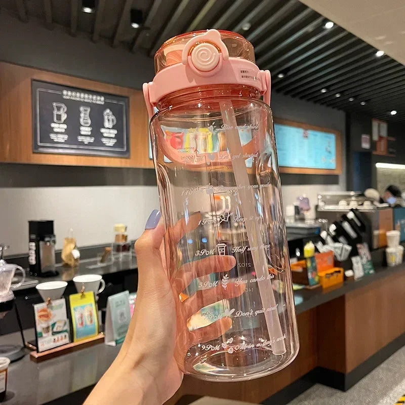 1.5/2Liter Sport Straw Water Bottle with Time Scale Plastic Summer Cold Juice Water Cup Large Capacity Portable Travel Bottles - Clikcy