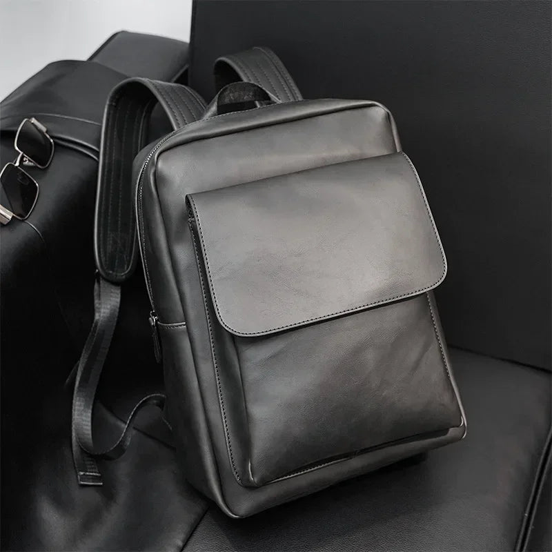 Retro Fashion Laptop Backpack Men Korean Style Flap Men's Backpacks High Quality PU Leather Travel Back Bag Student Schoolbags