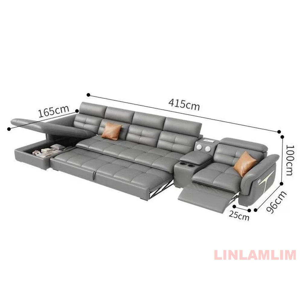 Modern Electric Recliner Sofa Bed with Adjustable Backrest, L-Shaped Multifunctional Italian Genuine Leather Sectional Couch