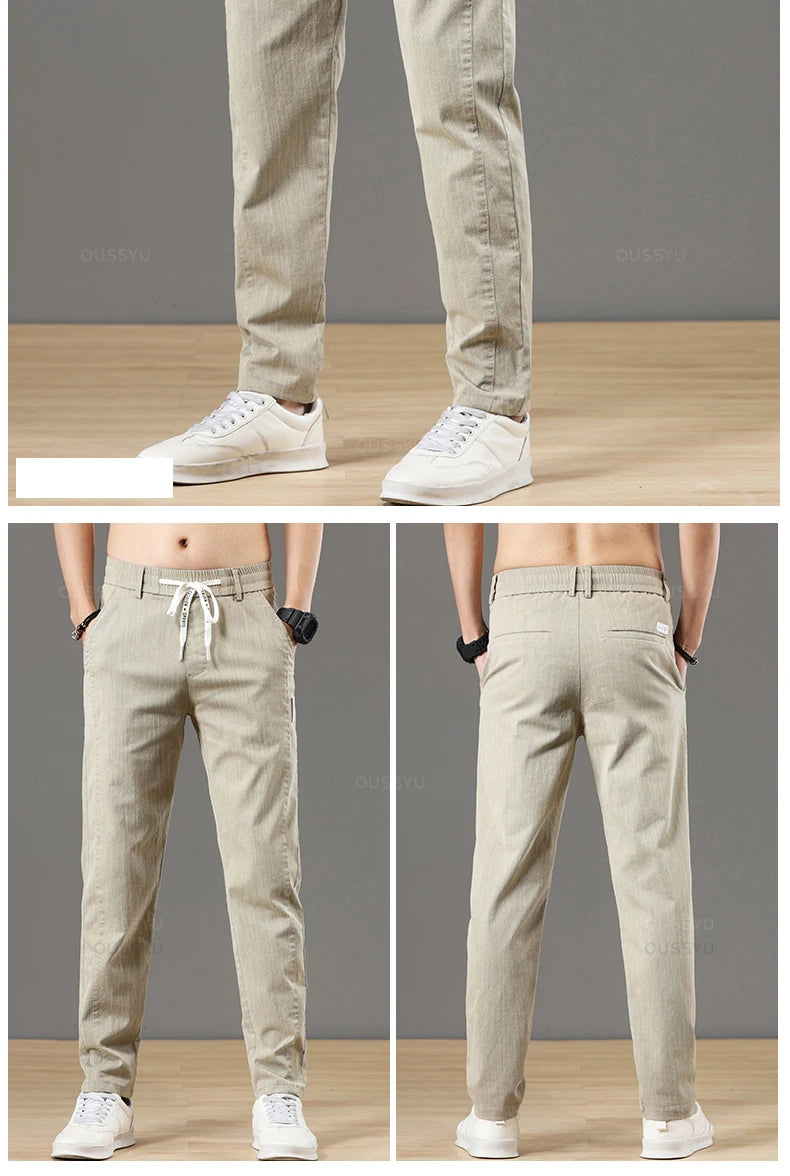 Autumn Cottom Men's Pants Fashion Classic Drawstring Elastic Waist Jogging Stretch Casual Grey Cargo Trousers Male 28-38 - Clikcy