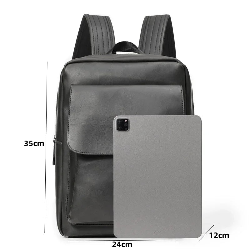 Retro Fashion Laptop Backpack Men Korean Style Flap Men's Backpacks High Quality PU Leather Travel Back Bag Student Schoolbags - Clikcy