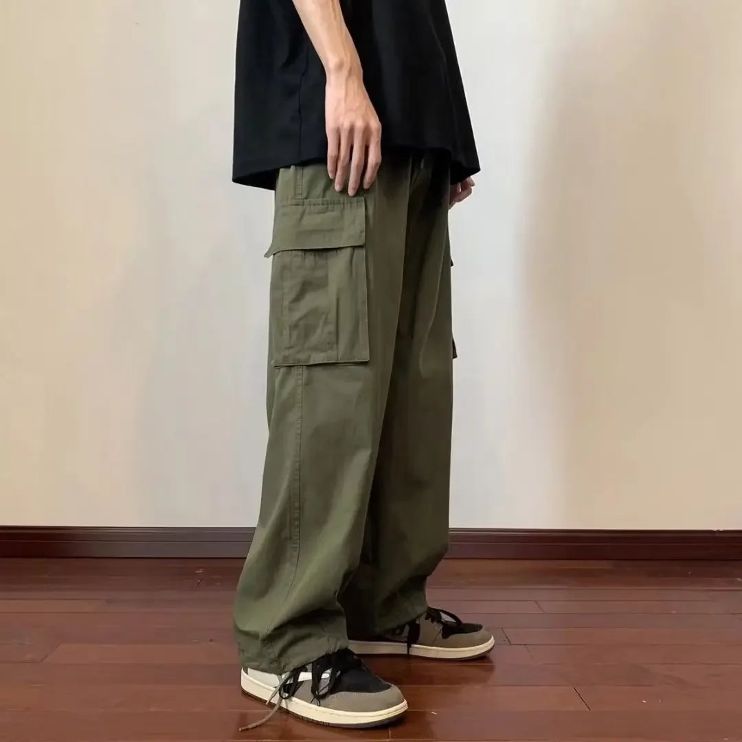 Summer American Style Men's Vintage Large Pocket Cotton Cargo Pants Trendy Loose Fit Casual Pants For Men - Clikcy