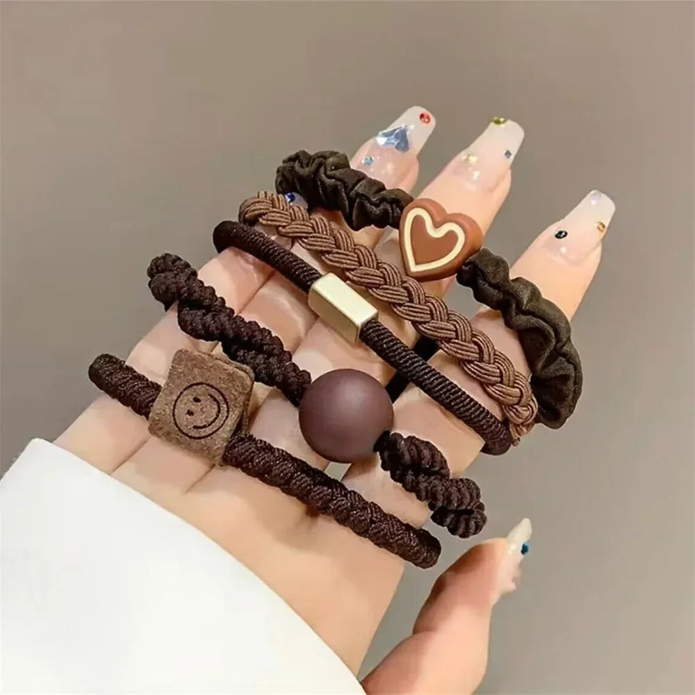5/10/20pcs Simple Style Hair Tie Set Braided Hair Rope Heart Decor Scrunchies Elastic Ponytail Holder Hair Accessories For Women - Clikcy