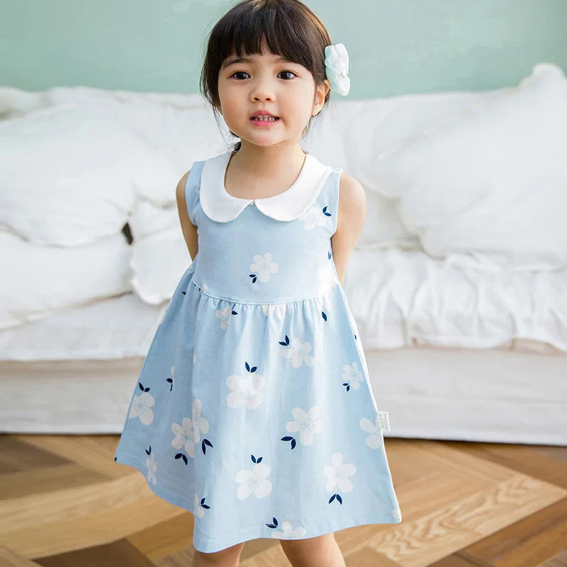 2025 Summer Girl Korean Version Sleeveless Peter Pan Collar Vest Dress Kids Cotton Linen Princess Dress Baby Casual Sundress - Clikcy