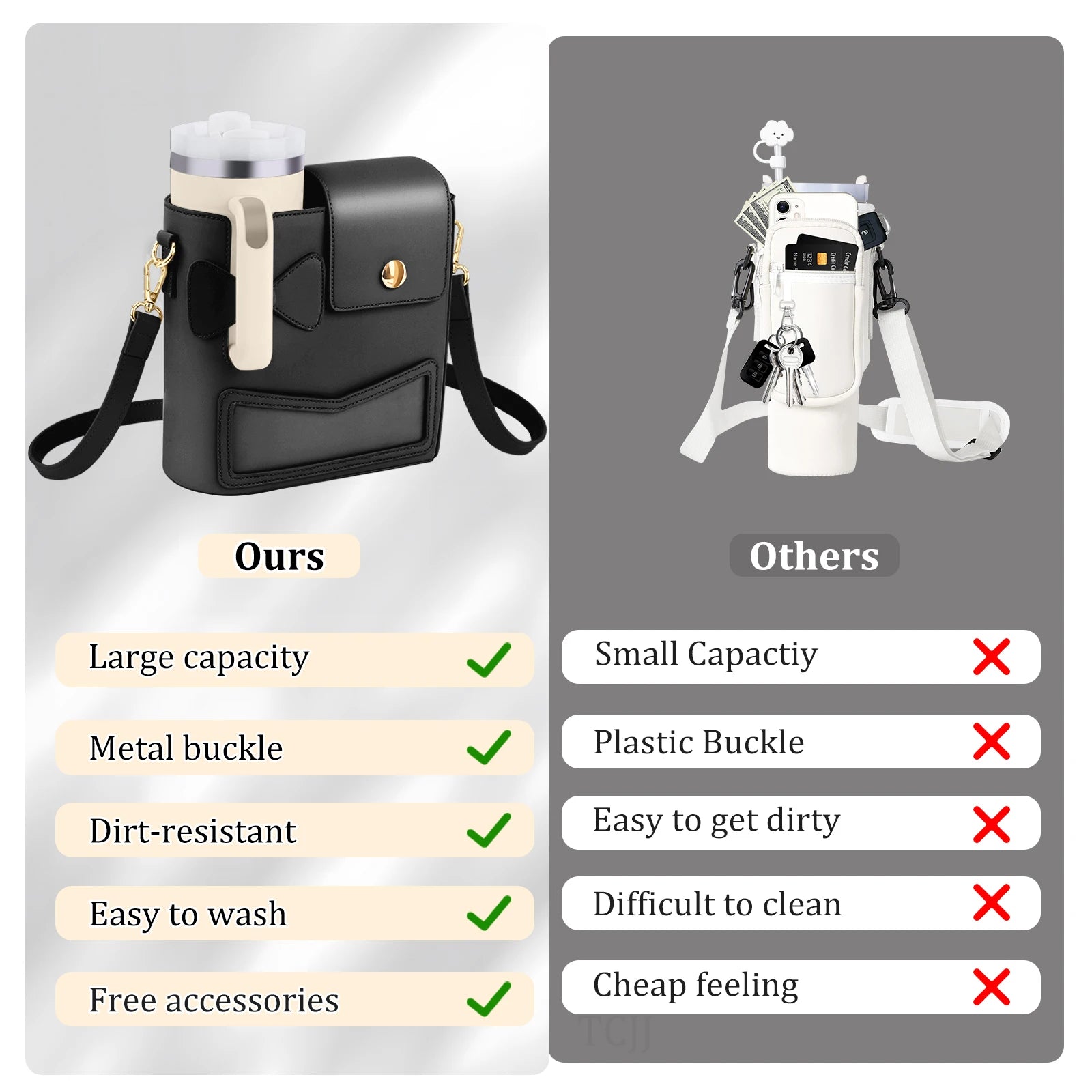 Outdoor Water Bottle Crossbody Bag With Pocket for Stanley Cup 40 oz Tumbler Leather Water Cup Holder With Strap for Women Gifts - Clikcy