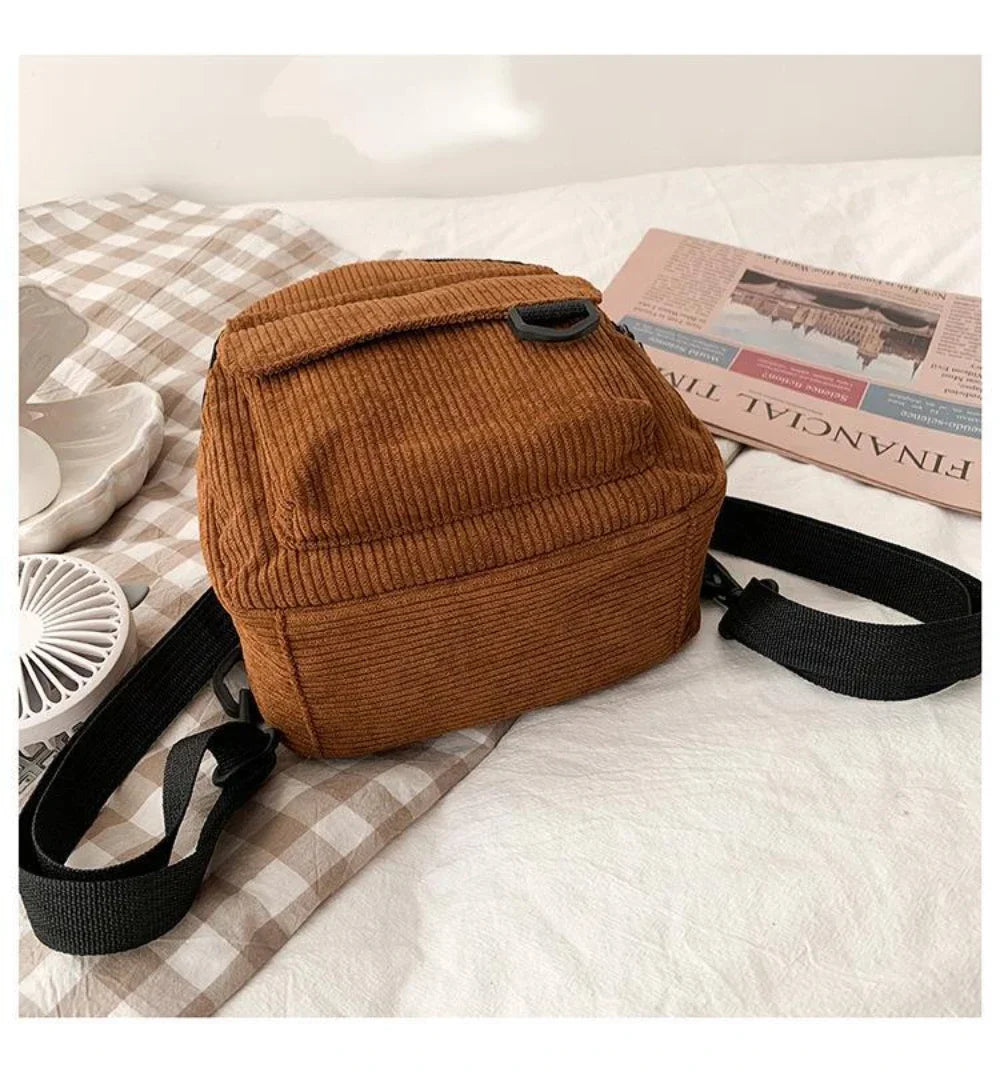 Women's Mini Backpack Fashion Solid Color Corduroy Small Simple Casual Traveling Large Capacity Durable Female's Schoolbag