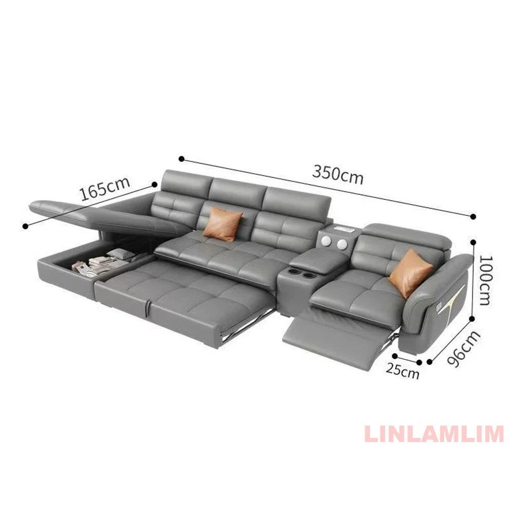 Modern Electric Recliner Sofa Bed with Adjustable Backrest, L-Shaped Multifunctional Italian Genuine Leather Sectional Couch - Clikcy