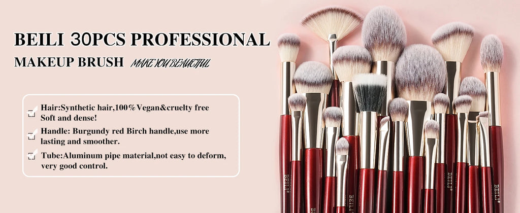 BEILI Professional Makeup Brushes 9/15/30Pcs for Foundation Contour Eyeshadow Blending Synthetic Hair Cosmetics Brush Set - Clikcy