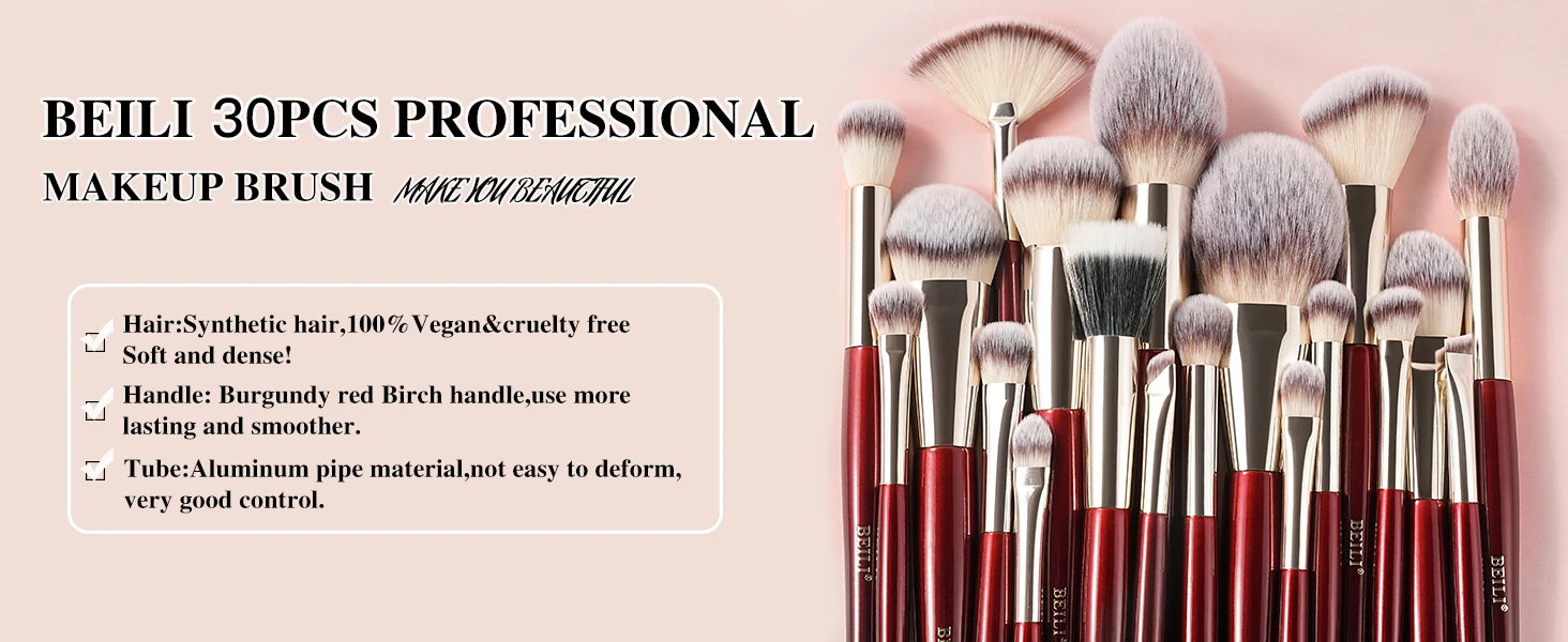 BEILI Professional Makeup Brushes 9/15/30Pcs for Foundation Contour Eyeshadow Blending Synthetic Hair Cosmetics Brush Set - Clikcy