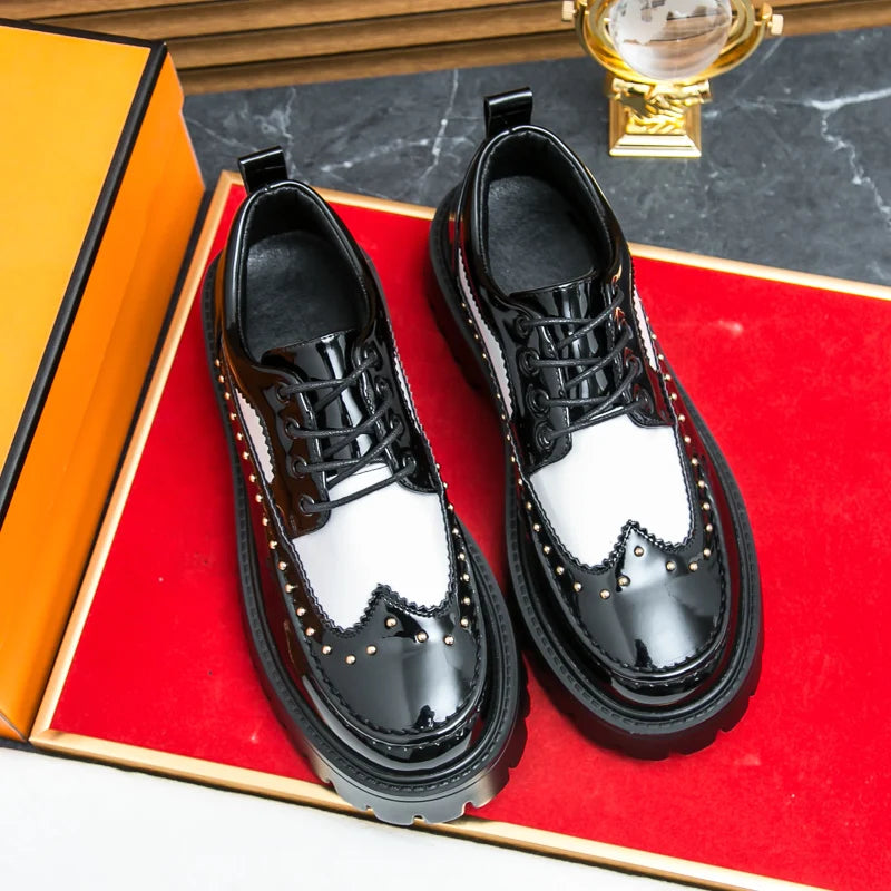 Men Casual Office Business Formal Oxford Thick Bottom Dress Shoes Men Gentleman Outdoor Patent Leather Wedding Shoes Fashion