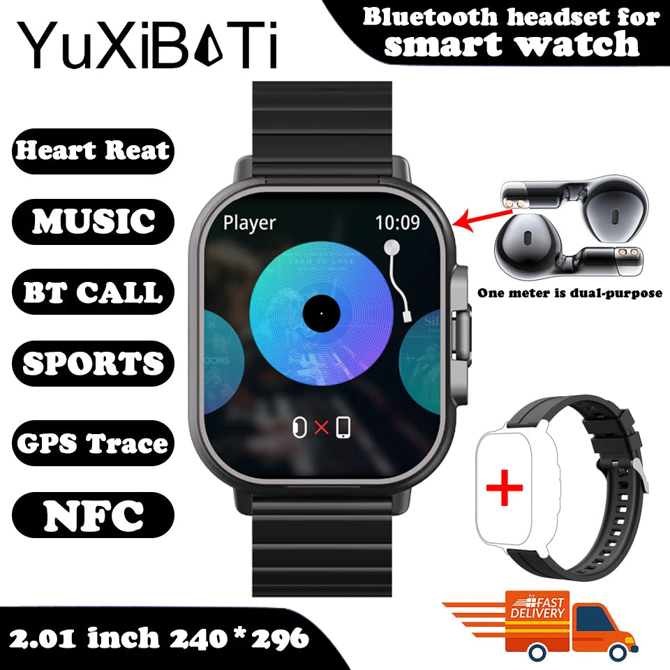 2024 Smart Watch 2 in 1 With Earphone Smartwatch Bluetooth Call Men Watch GPS Track Heart Rate Monitor Play Music SmartWatch - Clikcy