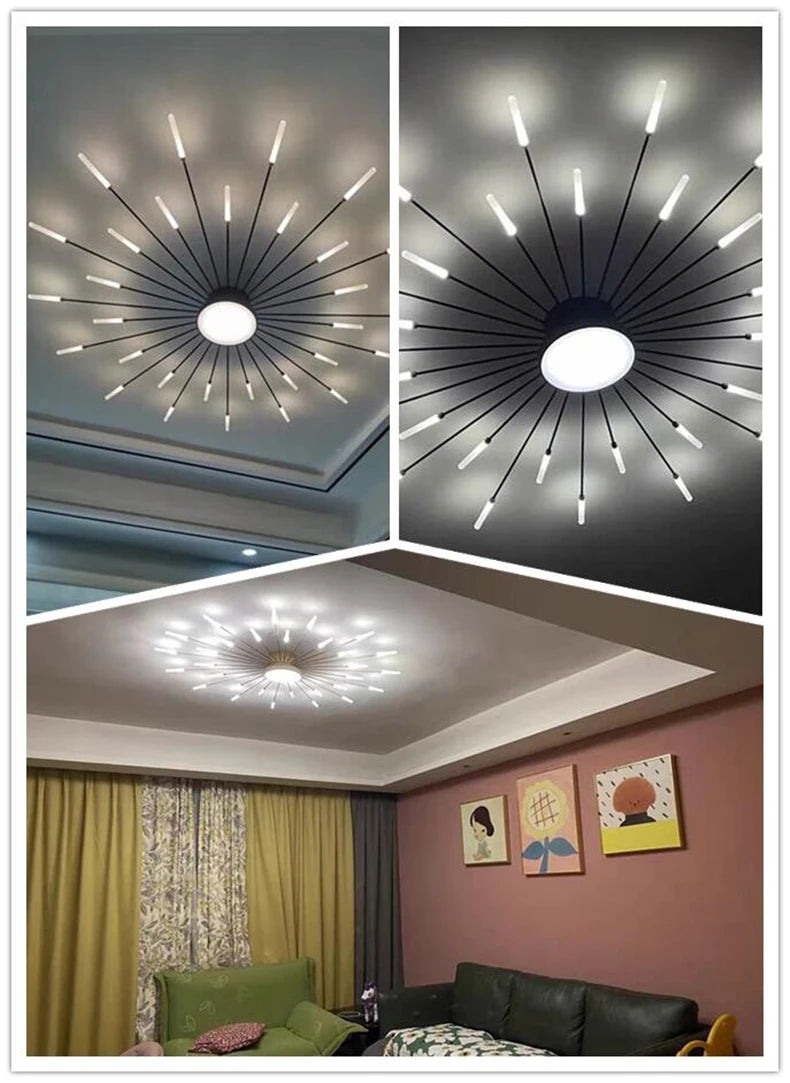 Led Firework Chandelier Dimmable For Living Room Bedroom Milk Yellow Ceiling Chandelier Dining Room LED Ceiling Lamp With Remote - Clikcy