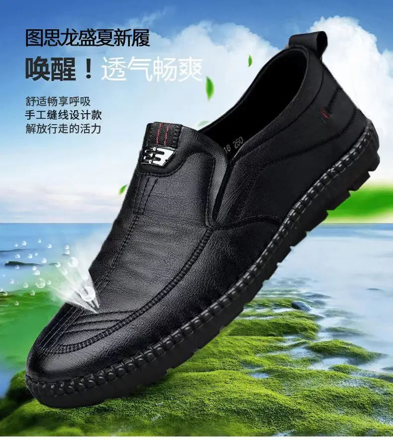 Mens Leather Loafers Non Slip Walking Flats Breathable Outdoor Slip on Casual Shoes for Male Work Office Driving Sneakers2 - Clikcy