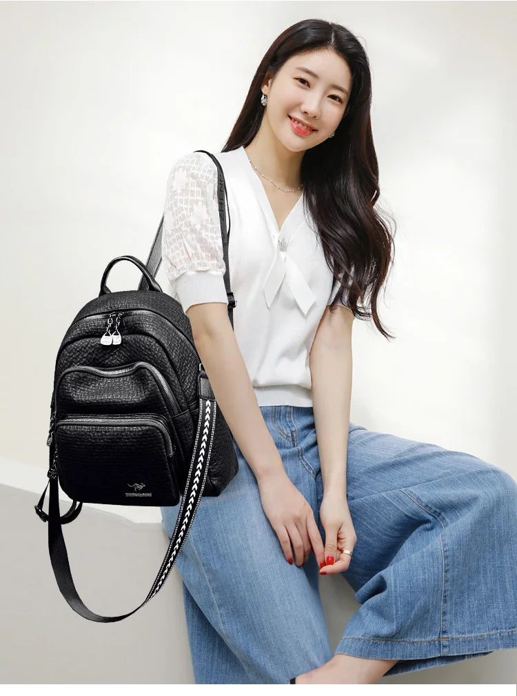 Large Backpack Women Leather Rucksack Women's Knapsack Travel Backpacks Shoulder School Bags for Teenage Girls Mochila Back Pack - Clikcy