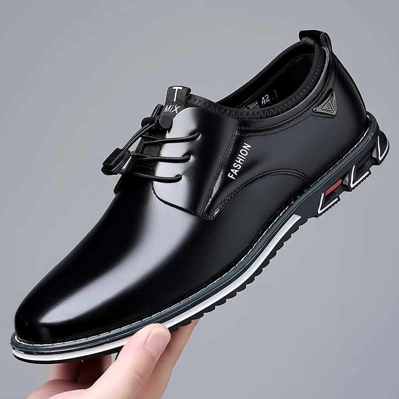 New Business Casual Shoes for Men Lace Up Formal Shoes for Male Black Leather Oxfords Plus Size Wedding Party Office Dress Shoes