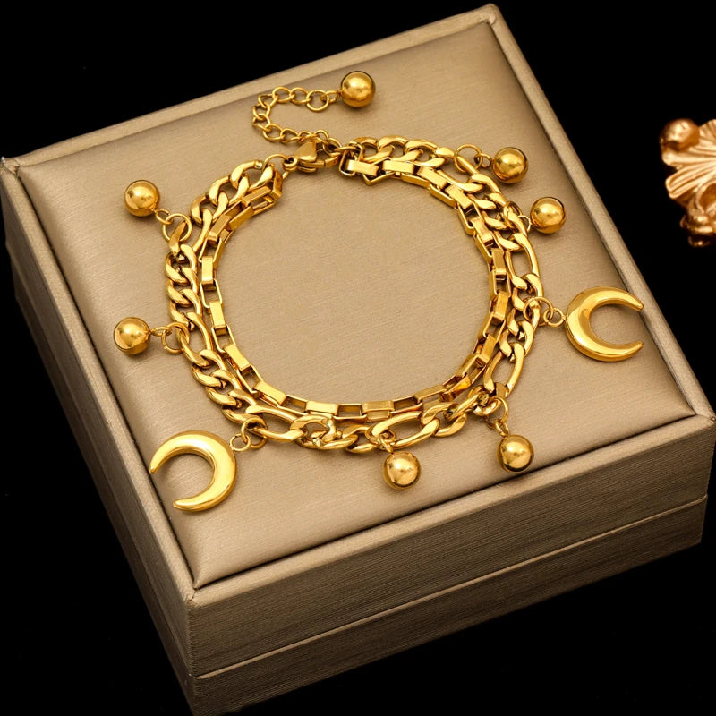 EILIECK 316L Stainless Steel Gold Color Bangles Bracelet For Women New Trendy Wrist Chain Waterproof Jewelry Gift Party Bijoux