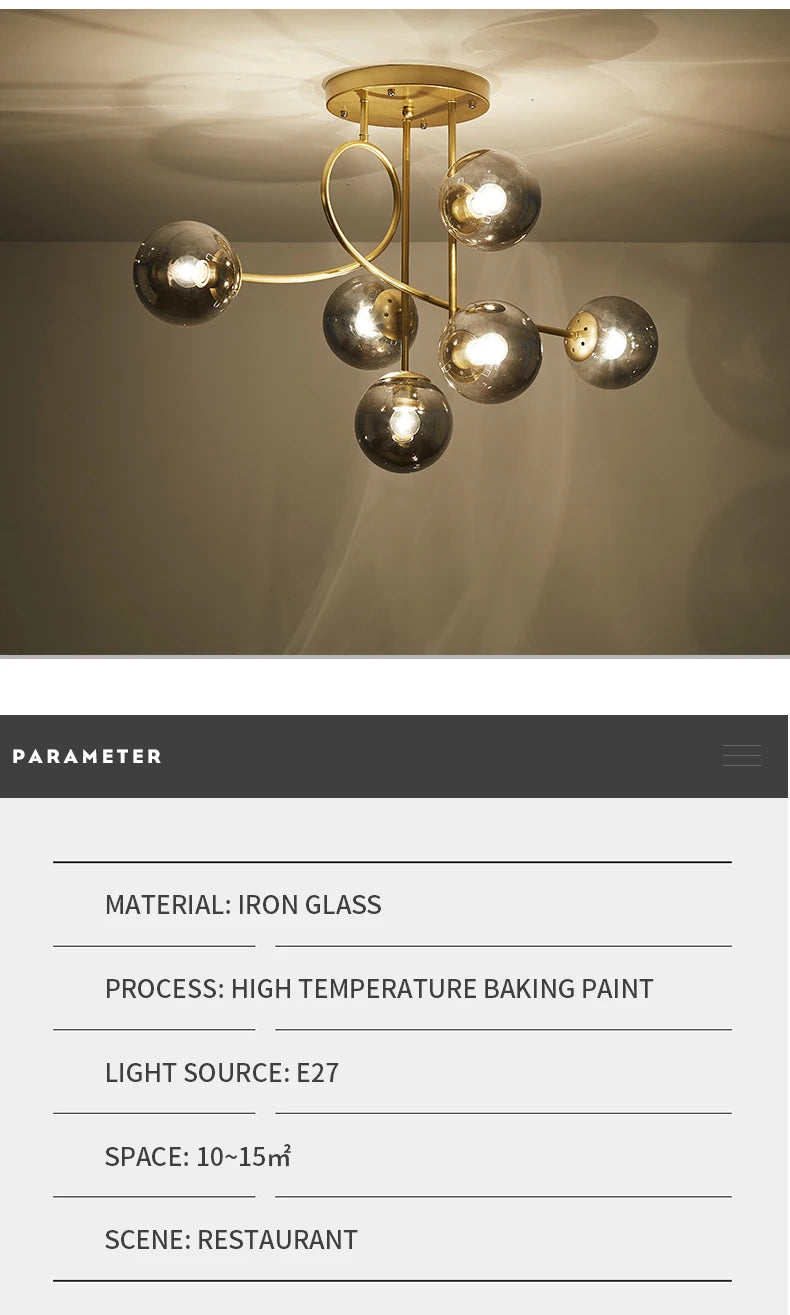 JUNYU Nordic Modern Chandelier Magic Bean Glass Ceiling LED Gold/Black Luxury Pendant Light for Living Room Bedroom Home Decor - Clikcy