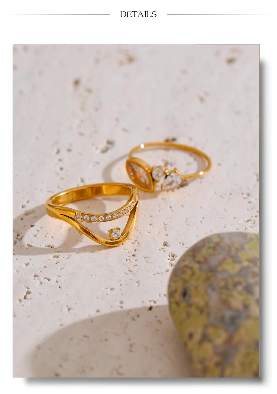 Yhpup Size 6 7 8 Delicate Shiny CNC Cubic Zirconia Ring High Quality 18K Gold PVD Plated Stainless Steel Finger Jewelry Gift - Clikcy