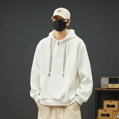 2025 New in Men's Hoodie Half Zip Long Sleeve Oversize Hooded Sweatshirt Male Spring Clothes Loose Fit Zip-up Golf Wear Big Size - Clikcy