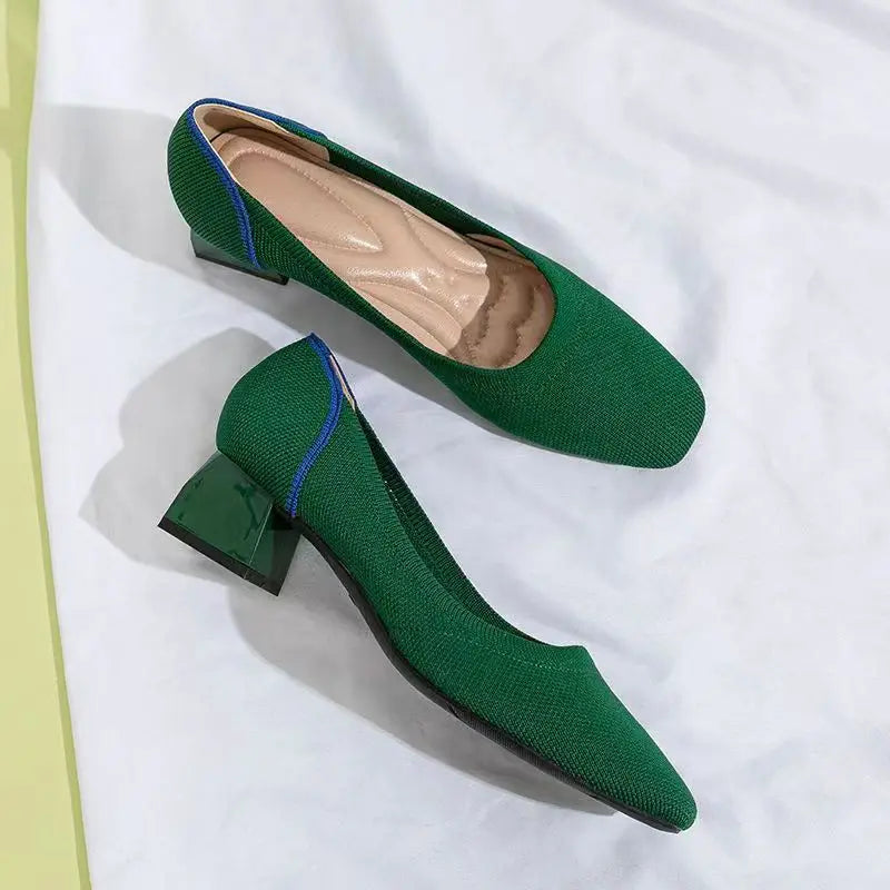 Large high-heeled shoes 42/43/41 women's shoes knitted fashionable breathable non-slip beautiful color matching spring and autum