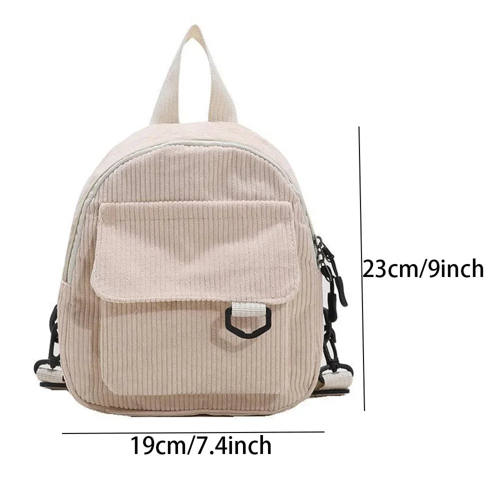 Women's Mini Backpack Fashion Solid Color Corduroy Small Simple Casual Traveling Large Capacity Durable Female's Schoolbag