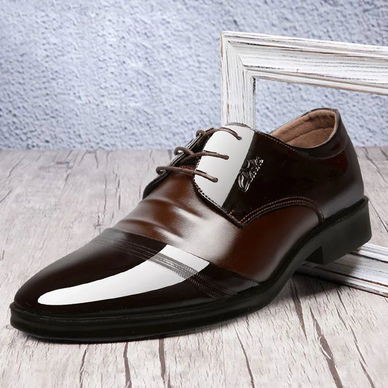 Men's Leather Shoes Black Pointed Shiny Business Formal Shoes Men Lace-up for Work Office Elegant Men's Social Shoes Zapatillas