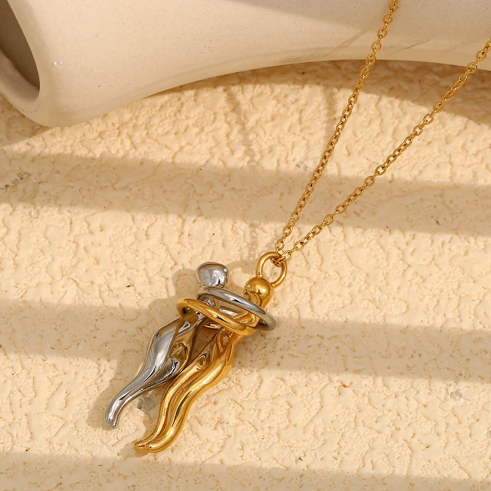 E.B.belle Mix Color Smooth Design People Hug Pendants Necklace Stainless Steel 18K Gold Fashion Jewelry For Lover Family Gift - Clikcy