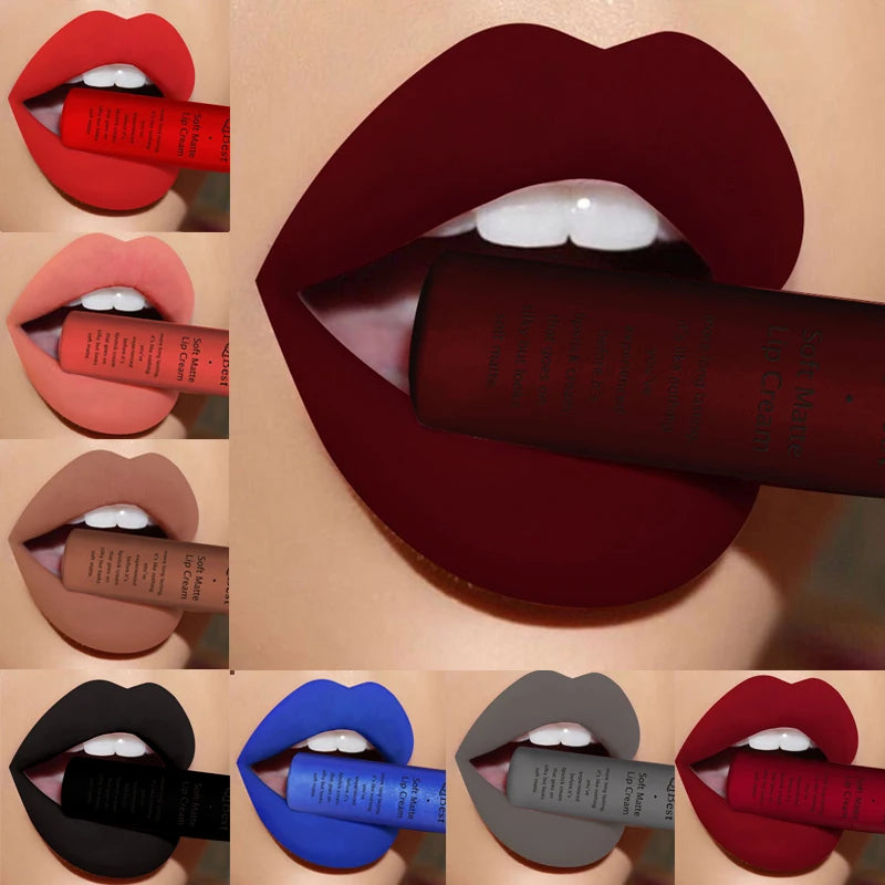 Matte Liquid Lipstick Waterproof Long Lasting Velvet Lip Gloss Tint Tube Matte Nude Pigment Red Black Makeup Cosmetics Lipsticks - Clikcy