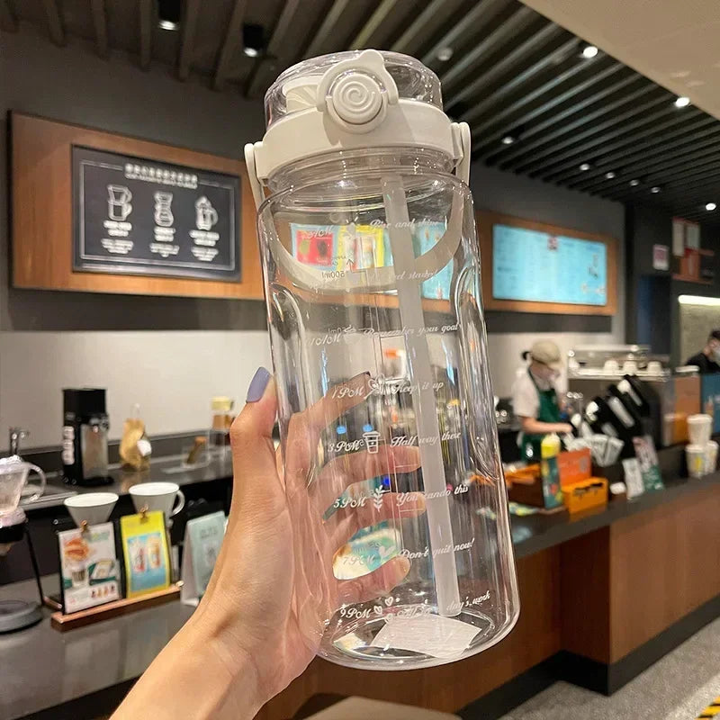 1.5/2Liter Sport Straw Water Bottle with Time Scale Plastic Summer Cold Juice Water Cup Large Capacity Portable Travel Bottles - Clikcy
