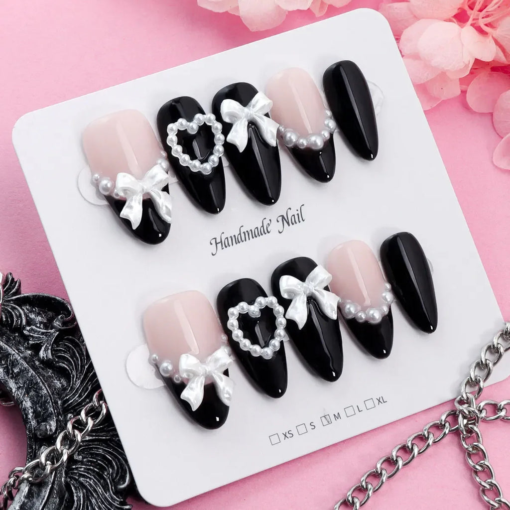 10pcs Y2K Removable Handmade Press on Nails Hand Painted Cherry Pattern Design Fake Nails Cute White Sweet Almond Patch Nail - Clikcy