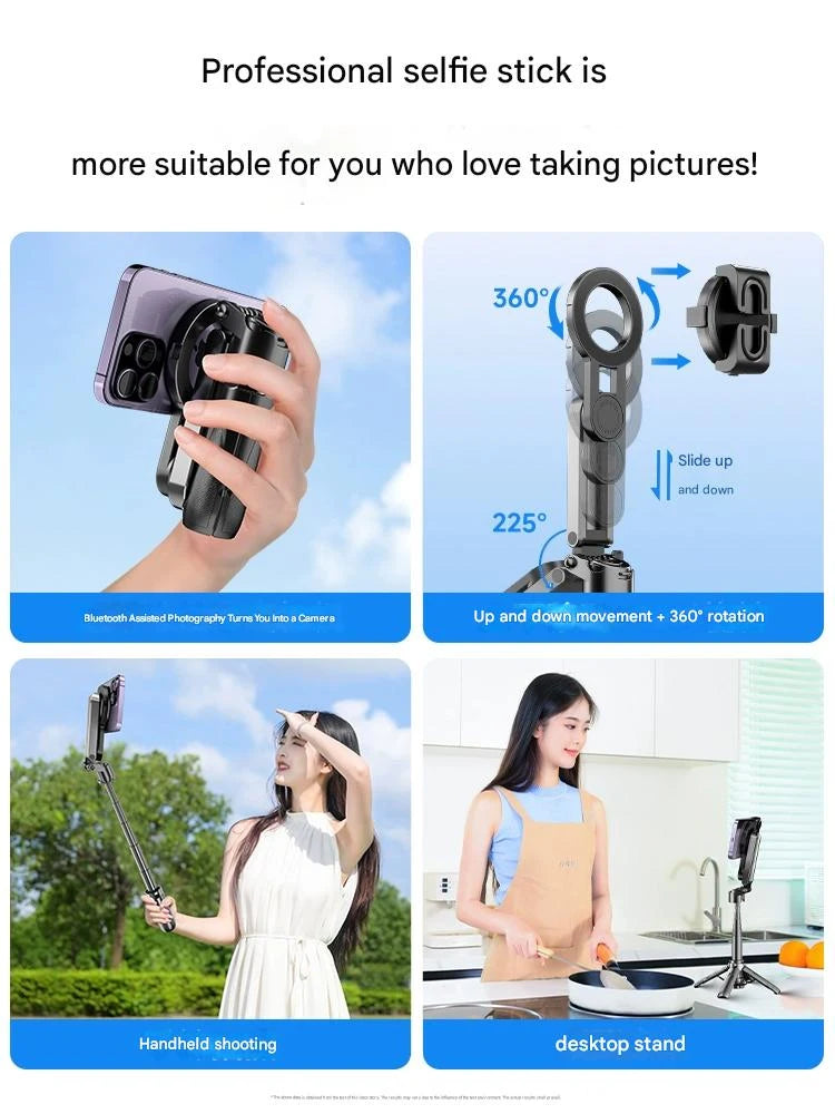 4-in-1 Multi-function Selfie Stick with Wireless Remote Control | Magnetic, Cell Phone Clip Dual Combination, 360° Rotation - Clikcy