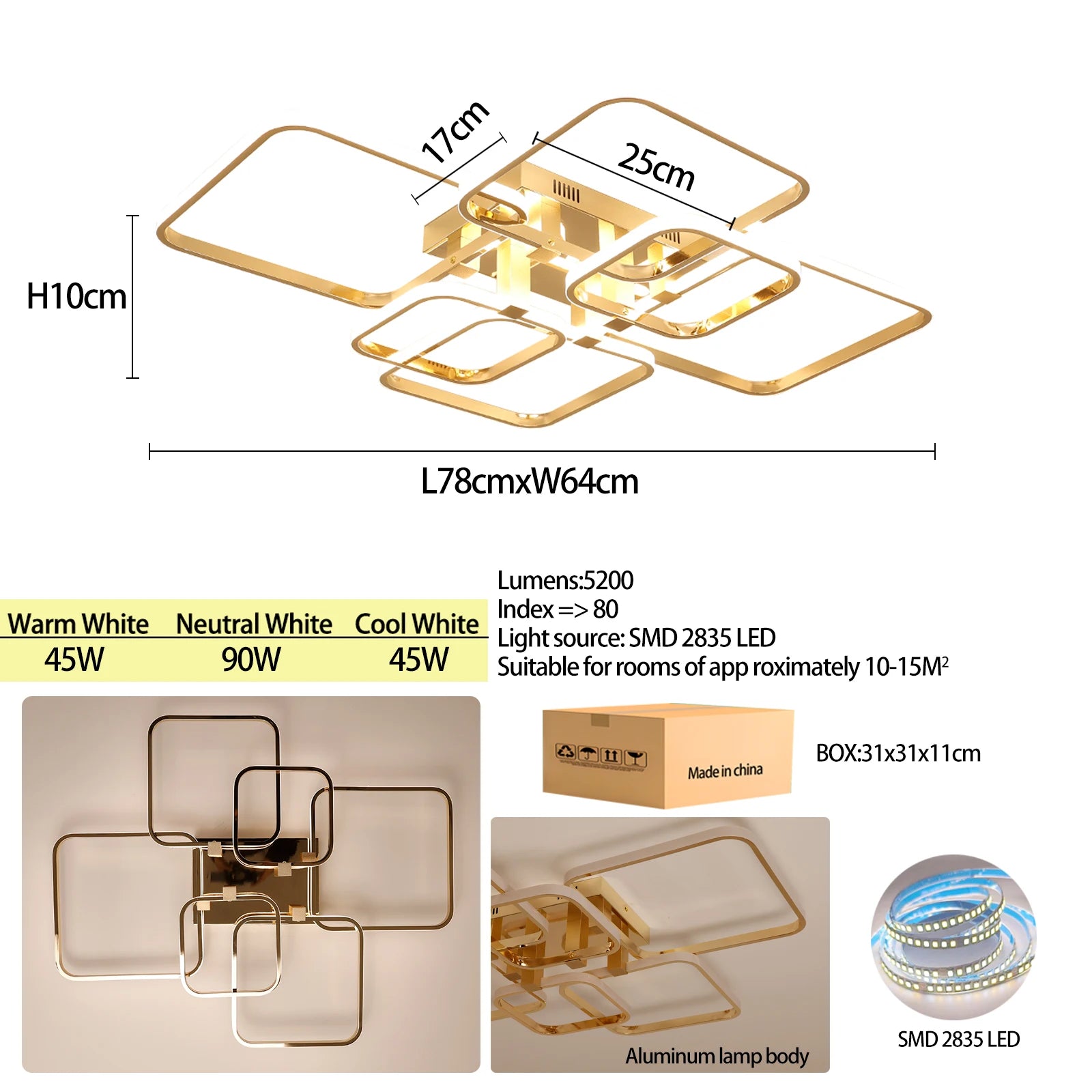 Modern LED Ceiling Light with Remote Control, Dimmable Chandelier for Living Room Bedroom, Flush Mount Lighting Fixture Indoor - Clikcy