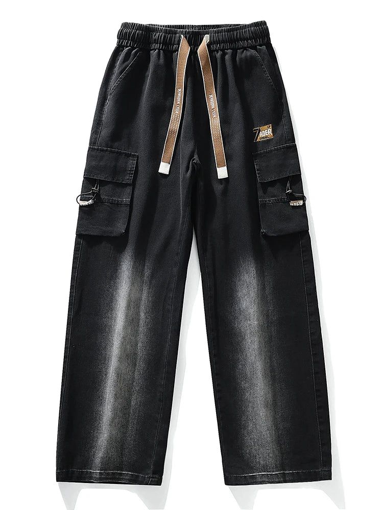 Summer Men's Straight Jeans Multi-Pockets Wide Leg Denim Cargo Pants 8XL 7XL 6XL Big Size Lightweight Baggy Jeans Trousers - Clikcy