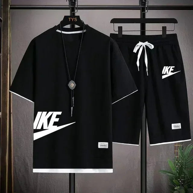 2025 New Fashion casual trend Men's sports suit Short sleeve T-shirt and outdoor summer sports shorts two-piece set size M-3XL - Clikcy