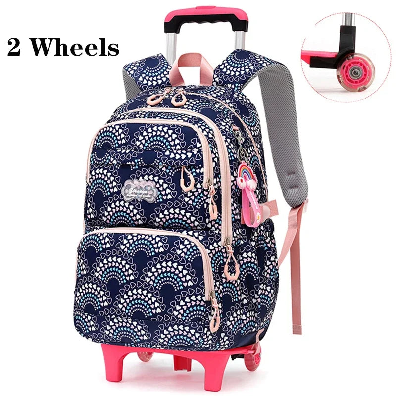 Rolling School Bags for Girls Backpack Children Waterproof School Backpacks with Wheels Middle School Trolley Luggage Back Pack