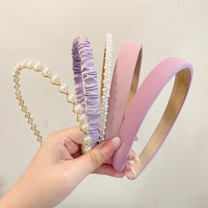 3/5/6/7pcs Sweet Hairbands for Women Girls Multicolor Pearl Floral Hair Hoops Headbands Headdress Korean Hair Accessories Sets - Clikcy