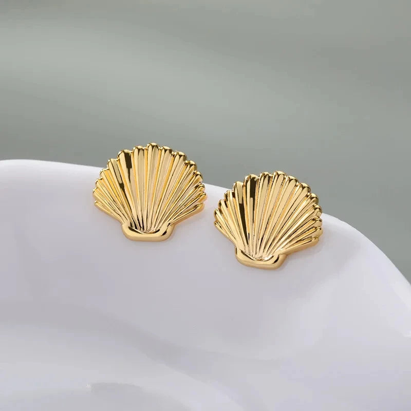 Stainless Steel Starfish Shell Stud Earrings for Women Minimalist Gold Color Aesthetic Wedding Earring Summer Beach Jewelry Gift - Clikcy