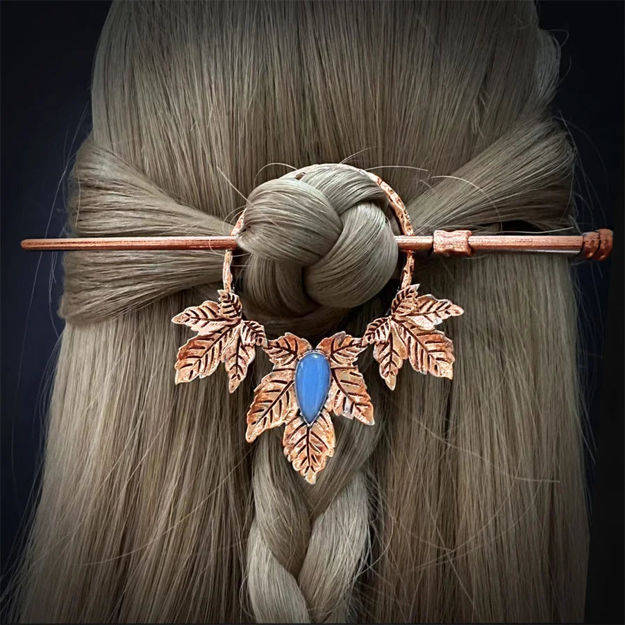 New Gothic Retro Cow Skull Skeleton Moonstone Hair Clips Hairpins for Women Fashion Deer Horn Hair Stick Hair Styling Tools - Clikcy