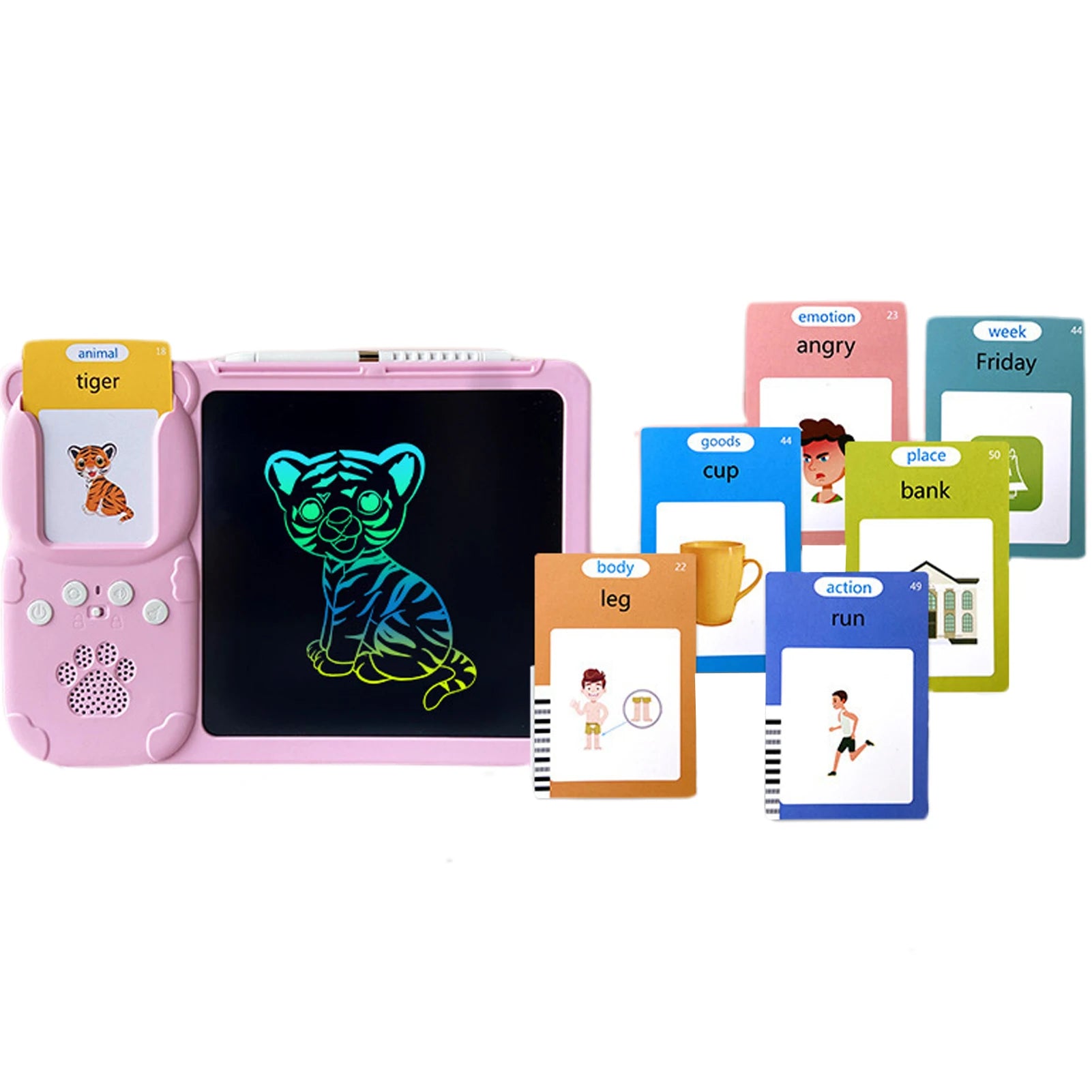 2 in 1 Talking Flash Cards LCD Writing Tablet Board Pad Toy Learning Education Preschool Montessori Speech Therapy Autism Toys - Clikcy
