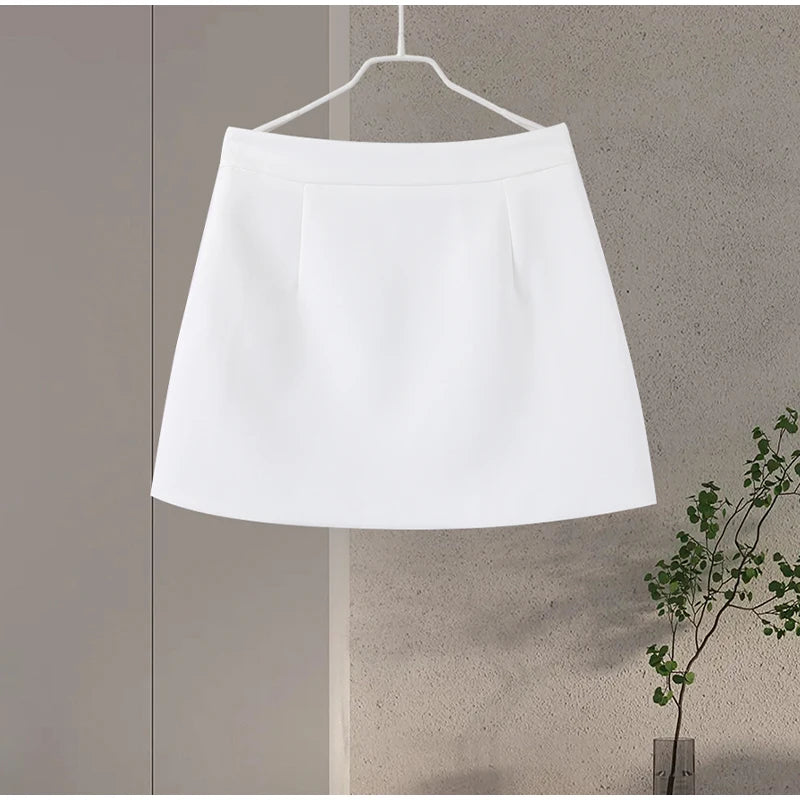 Urban Solid Blazer Skirt Set Women Slim O-neck Single Breasted Jacket Mini A-line Skirt 2025 Spring Elegant Lady Office Outfit - Clikcy