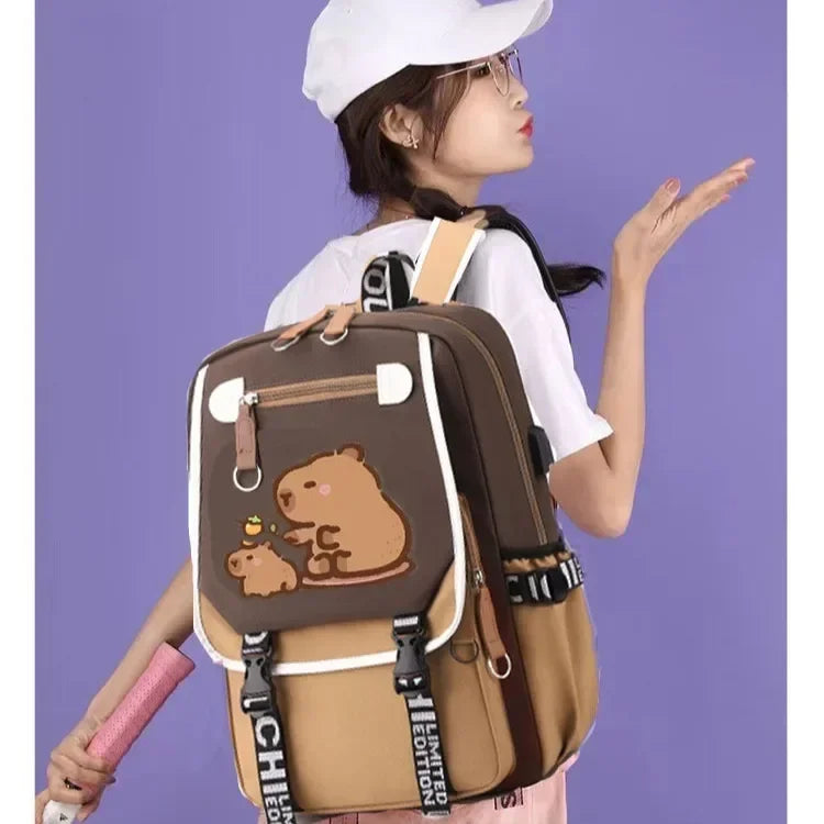 Stylish Kawaii Capybara Computer Backpack College School Casual Daypack Teens Bag Large Capacity Adjustable Strap Schoolbag - Clikcy