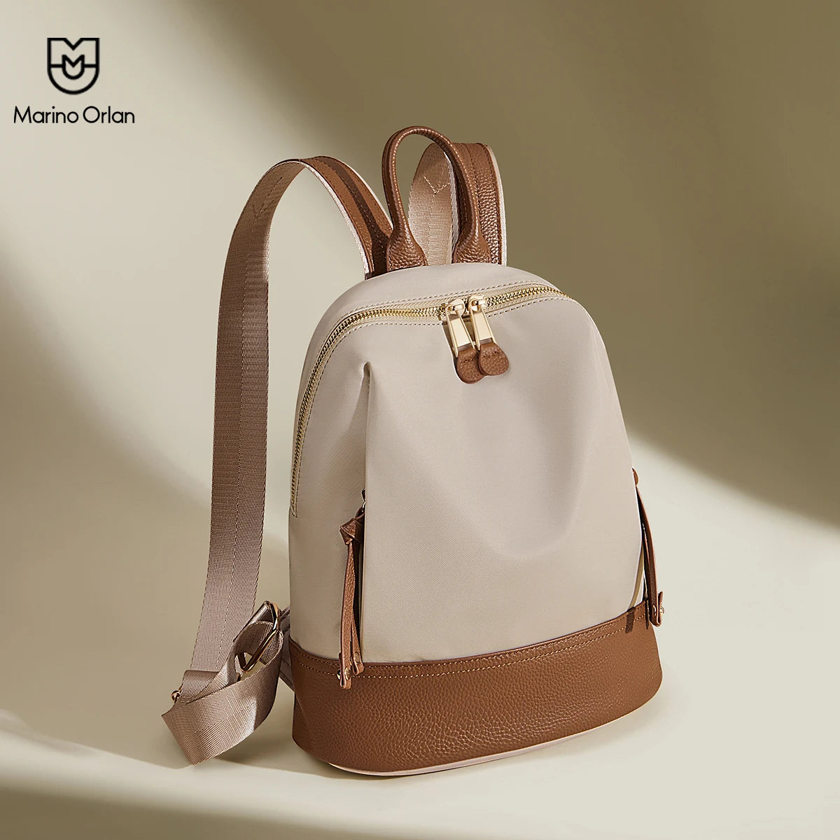 Marino Orlan Cow Leather Backpack for Women 2025 New Fashion Spring&Summer Waterproof Nylon Cloth Travel Student School Bag - Clikcy