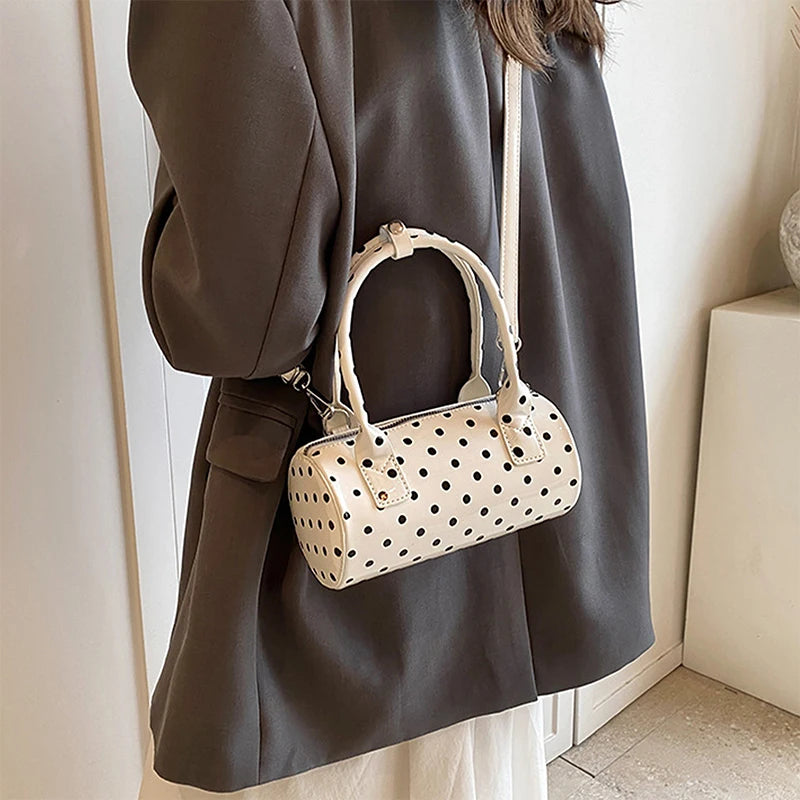Women Fashionable Shoulder Bag, Adjustable Strap Dots Print Handbag Zipper Closure Crossbody Bag - Clikcy