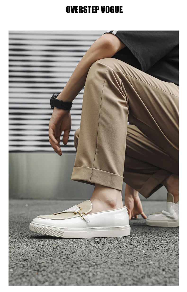 Hight Quality Casual White Leather Shoes For Men New Platform Walking White Sneakers Male British Style Loafers Yuppie Men 2025 - Clikcy