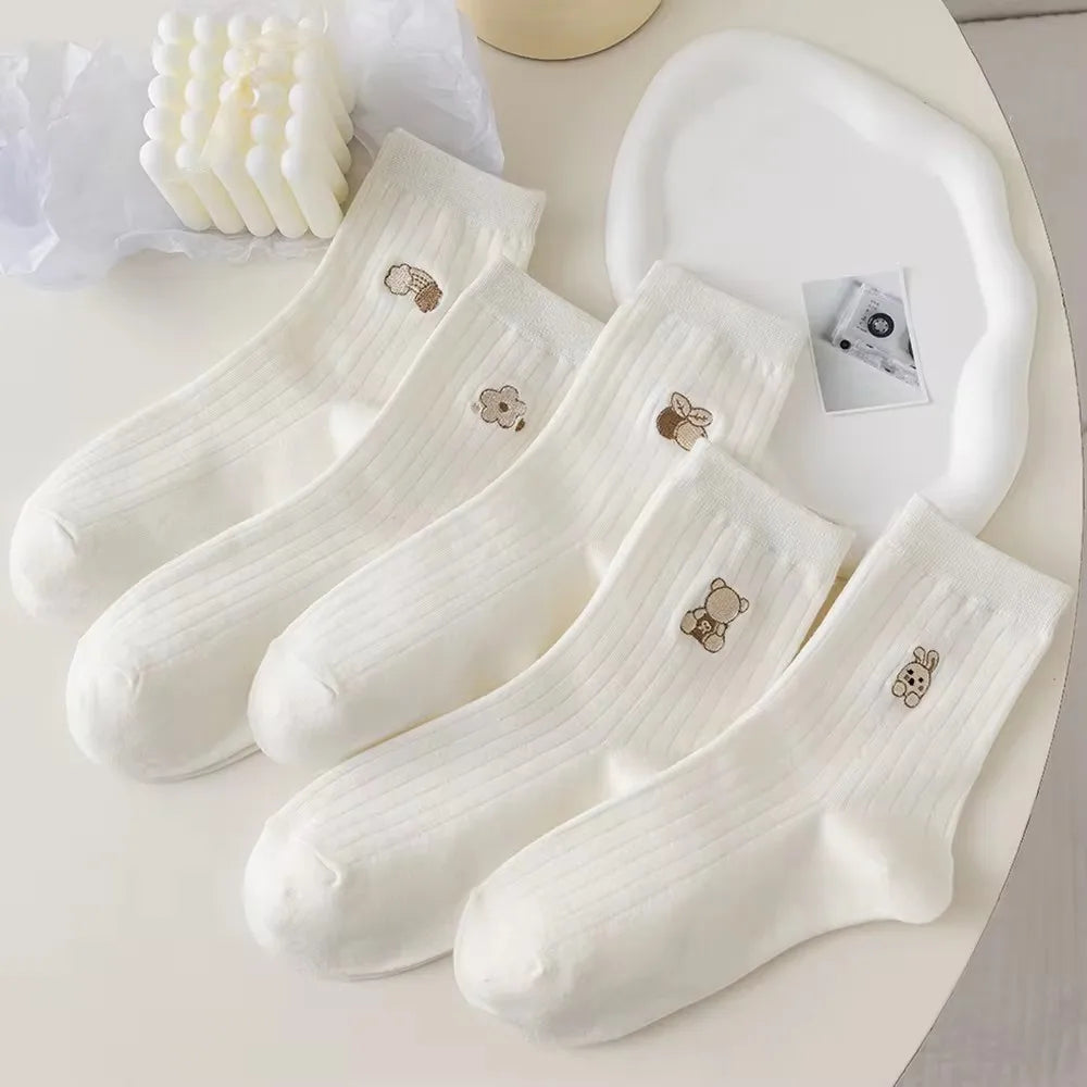 5/10/20 Pairs Men White Cartoon Socks Trendy Versatile Expression Socks With Simple Soft Breathable Comfortable Casual Socks - Clikcy