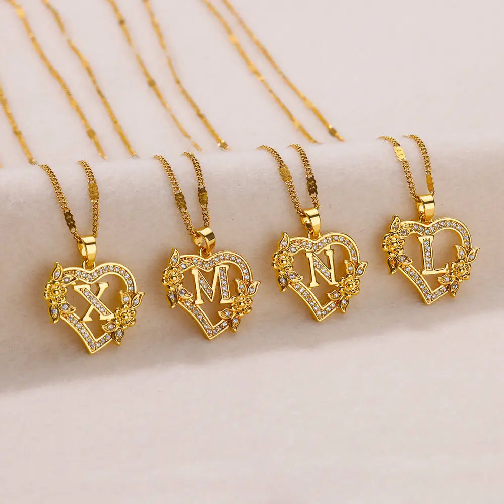 Heart Initial Letter Necklaces For Women Gold Color Stainless Steel Chain A-Z Alphabet Pendant Necklace Birthday Jewelry Gift - Clikcy